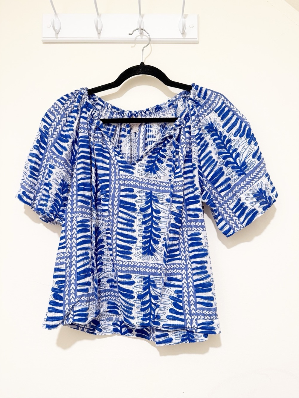 LOFT Blue & White Printed Peasant Blouse